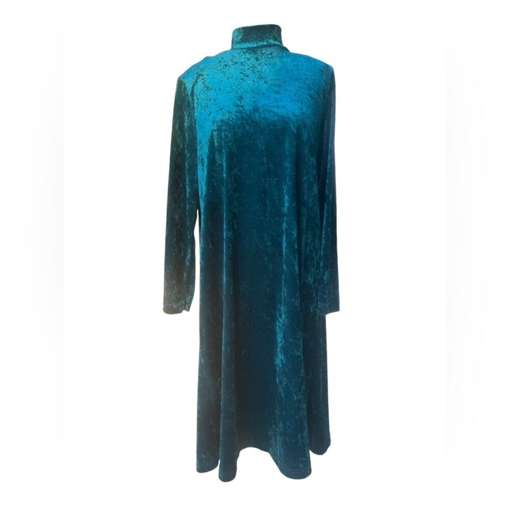 Vtg 90s Green Crushed Velvet Mock Neck Fairy Grunge Lagenlook Boho Midi Dress S